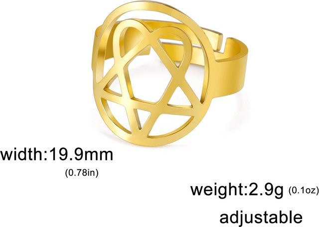 YULIN Ring Heartagram Stern, Edelstahl, Gold, Damen, Vintage, verstellbar - Bild 1