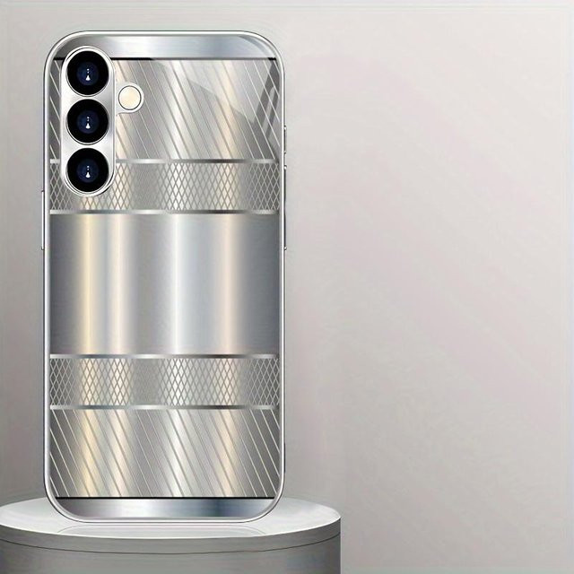 Galvanisierte Glas-Handyhülle mit Metalltextur für Samsung Galaxy S26 S25 S24 S23 S22 S21 FE Ultra Plus in Silber - Bild 1