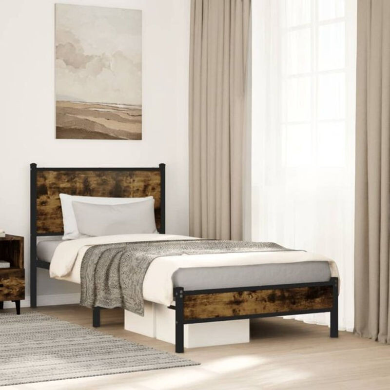 Metallbett Vidaxl in Räuchereiche Braun im Industrial Design ohne Matratze B/T/H: 80 x 200 cm - Bild 1