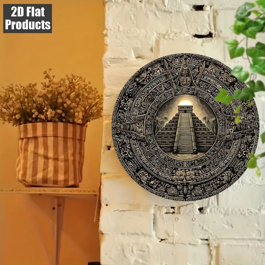 CIFBUY Rundes Aluminium-Wandschild im Vintage Maya-Kalender Design, Aztekische Mexikanische Wandkunst-Dekoration, Durchmesser: 20,32 cm - Bild 3