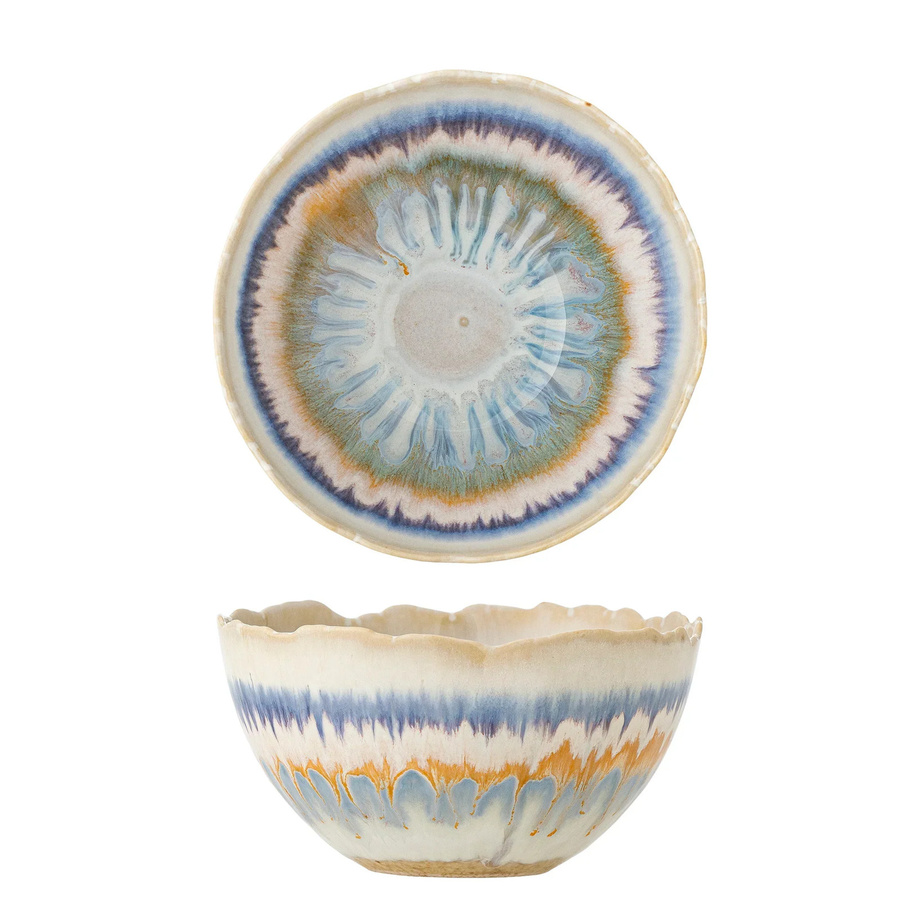 Bloomingville Zeno Schale aus Steingut blau floral Durchmesser: 14,5 cm, Höhe: 8 cm - Bild 1