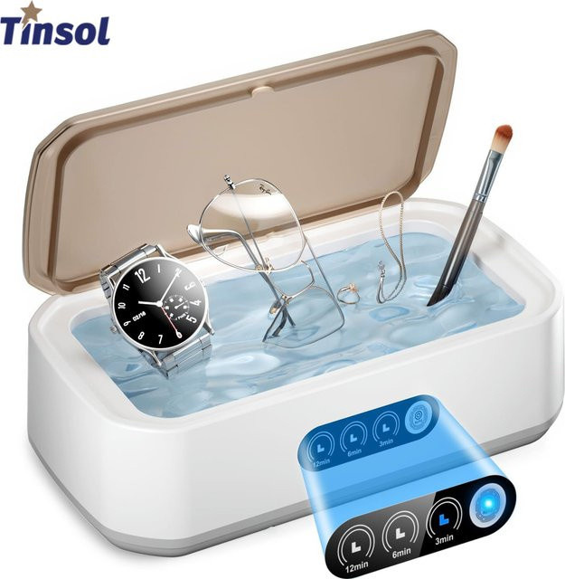 TINSOL Ultraschallreiniger 49kHz Mini Hochfrequenz-Vibrationsreiniger für Brillen, Schmuck, Zahnprothesen und Schnuller, 650ml, Schwarz oder Weiß - Bild 1