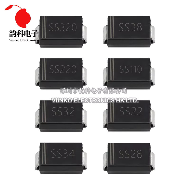 100 Stück SMA Schottky Gleichrichter-Dioden Set in Schwarz, verschiedene Modelle SS12 bis SS510, Gehäuse DO-214AC - Bild 3