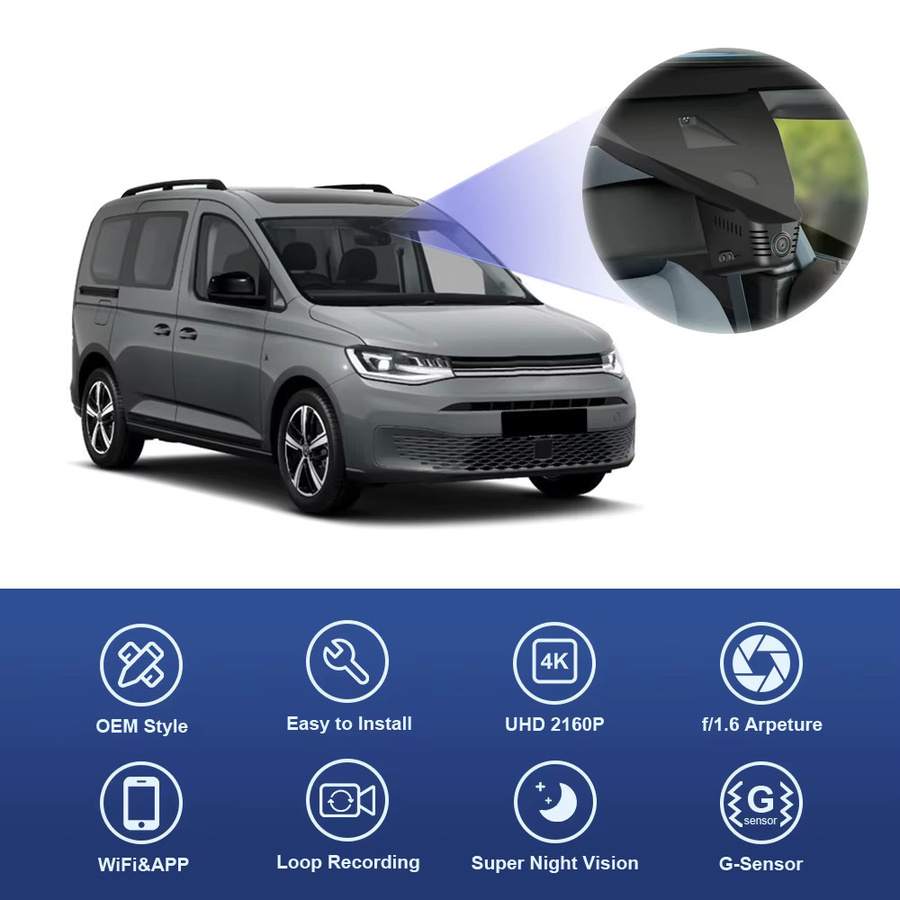 FITCAMX 4K Dashcam im OEM-Style für Volkswagen VW Caddy 2021 - 2026, Auto-DVR-Kamera mit Nachtsicht, Schwarz - Bild 4
