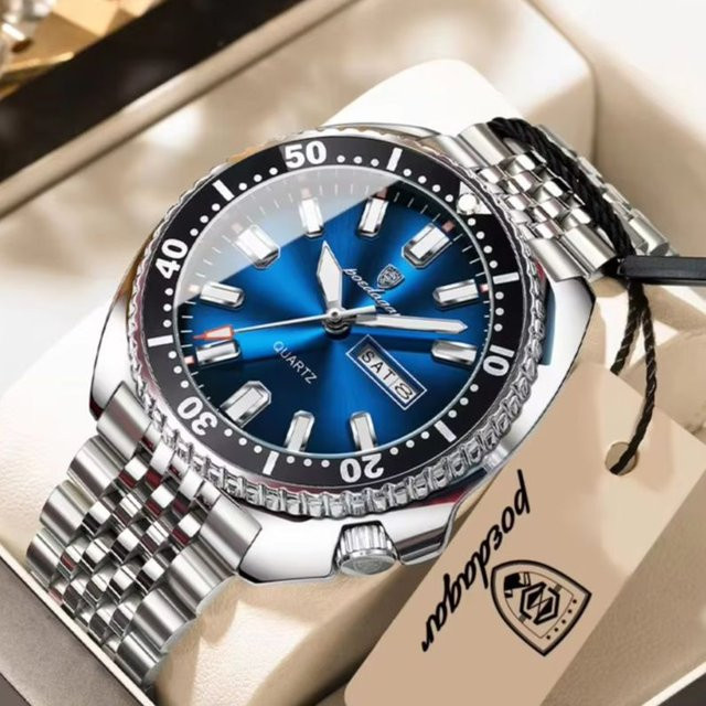 POEDAGAR Armbanduhr Quarz, Edelstahl, Blau, Herren - Bild 1