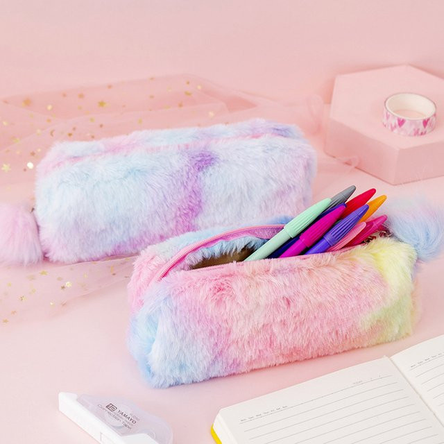 Kawaii Plüsch Etui in achteckiger Form mit Farbverlauf, buntes Stiftebeutel für Schüler und Studenten - Bild 1