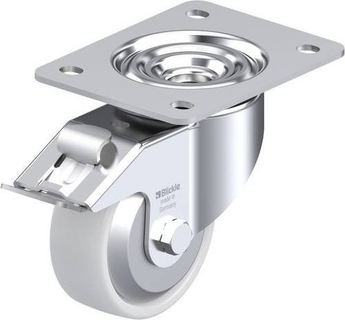 Blickle Lenkrolle LK-PO 100XR-3-FI-FA mit Feststeller, silber/weiß, Rad-Durchmesser: 100 mm, Tragfähigkeit: 280 kg - Bild 1