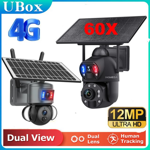 INQMEGA 8K 12MP Solarkamera mit 60X Zoom, 4G LTE Dual Lens Überwachungskamera mit Dual PIR Erkennung, Humanoid- und Auto-Tracking, Schwarz - Bild 1