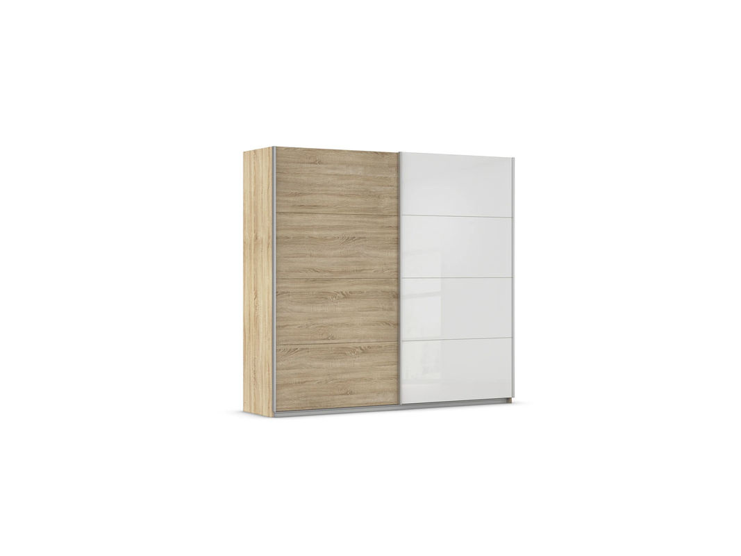 RAUCH Quadra Schwebetürenschrank mit Glaselementen in Eiche und Weiß, B/T/H: 226 x 136 x 210 cm - Bild 2