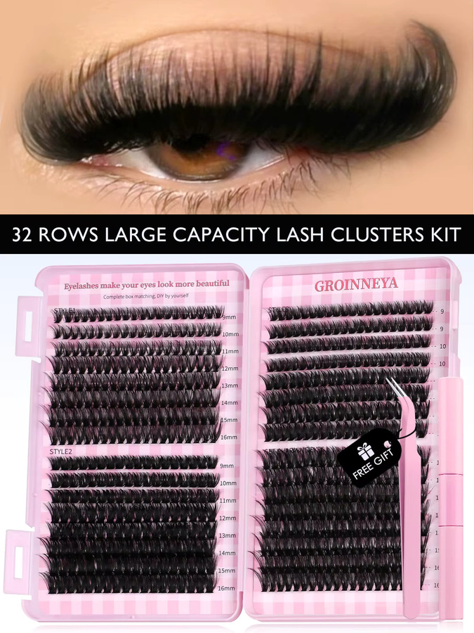 GROINNEYA Wimpern-Cluster-Set, 640 Stück, Schwarz, Matt, Unisex - Bild 2