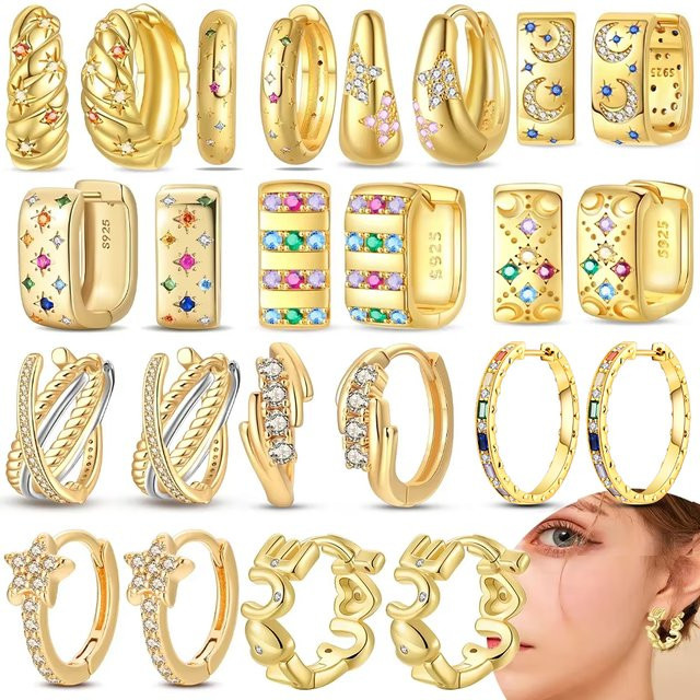 Creolen Stern-Mond, Silber, Gold, Zirkonia, Damen - Bild 1
