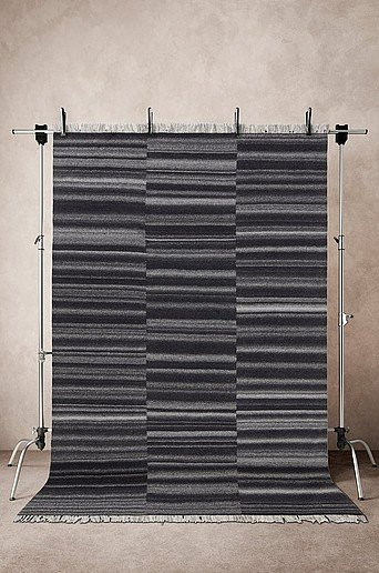 Jotex MELLA Wollteppich mit Fransen, gestreift, Schwarz-Grau, B/T: 200 x 300 cm - Bild 1