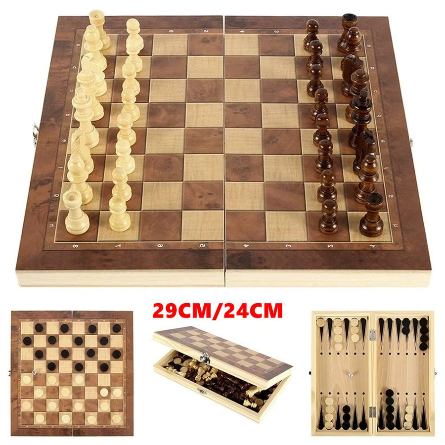JOCESTYLE 3-in-1-Schachspielbrett, Holz, Schach- und Dame-Spiel-Set - Bild 7