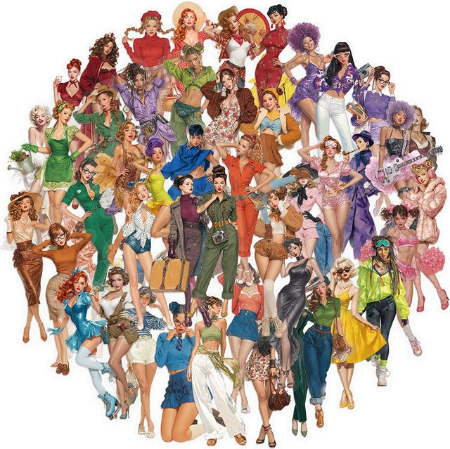 50 Stück Pop Girl Kreative Serie Aufkleber Set für DIY Dekoration von Laptop, Telefonhülle und Gitarre, Transparent und Mehrfarbig - Bild 1