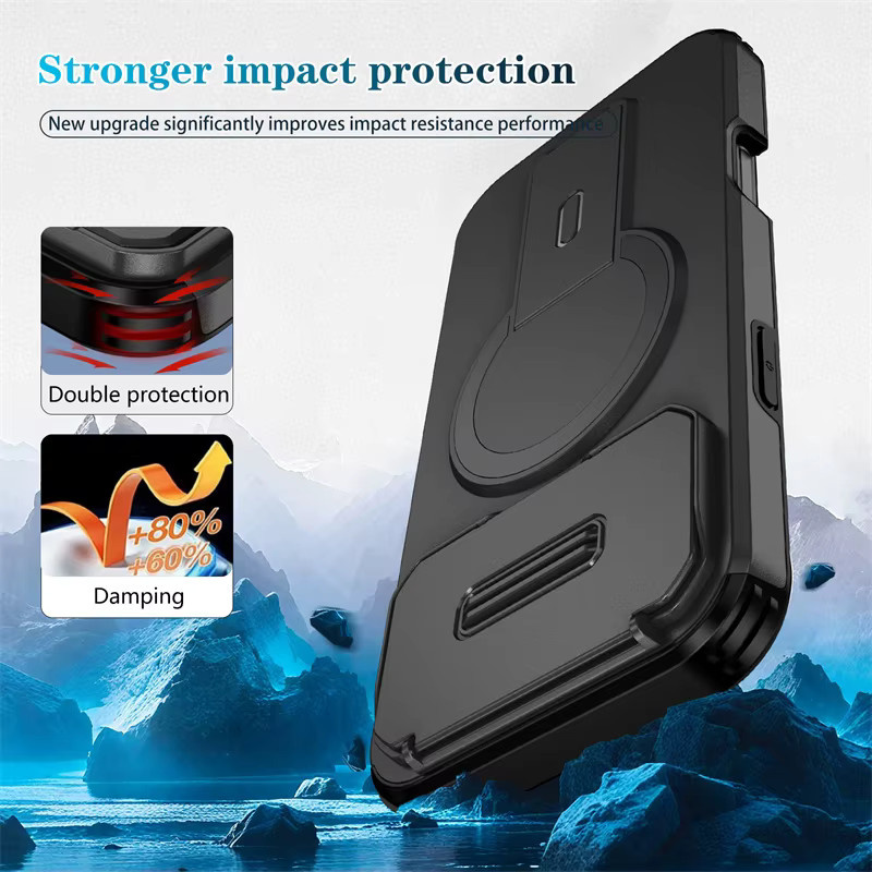 Rüstung Funda Schutzhülle mit Kamera-Objektivschutz und kabelloser Ladefunktion für Apple iPhone 17 Pro Max und iPhone 17 Pro Air, Schwarz - Bild 6
