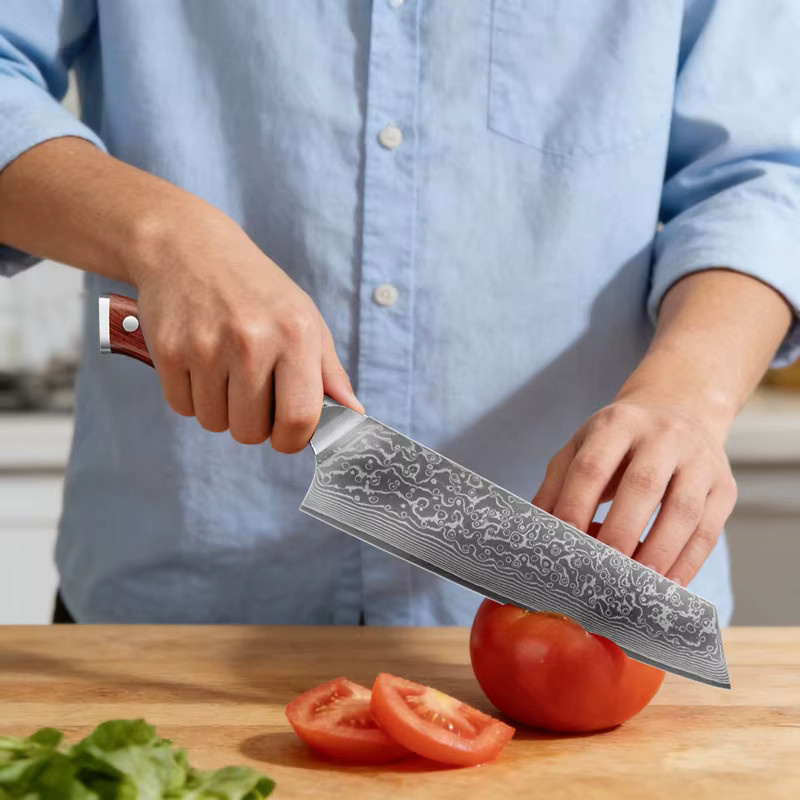 Baovim Kiritsuke-Kochmesser aus 67-lagigem Damaststahl mit Rosenholzgriff in Braun, 21,59 cm - Bild 2