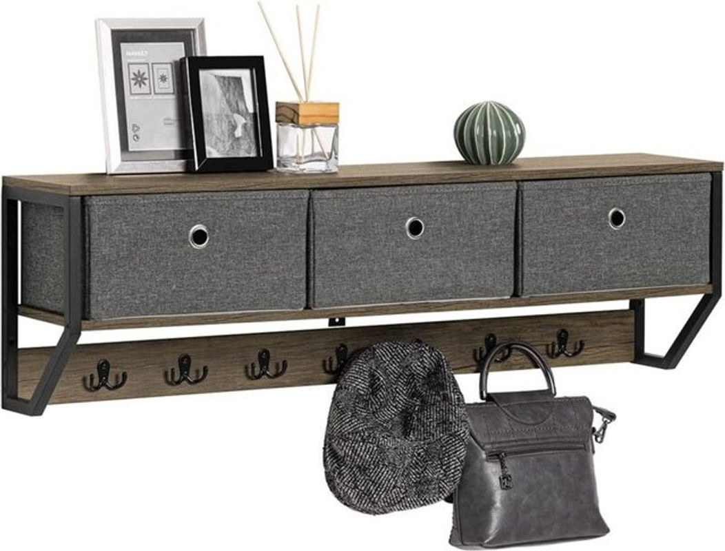 SoBuy Wandgarderobe im Industrial Design mit 3 Körben und 7 Haken, B/T/H: 100 x 30 x 20 cm - Bild 7