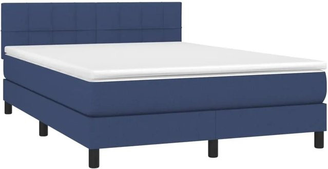 vidaXL Boxspringbett mit Matratze in Blau und Weiß, Hybrid-Bett mit LED-Unterbettbeleuchtung und USB-Ladeport, B/T: 140 x 200 cm - Bild 1
