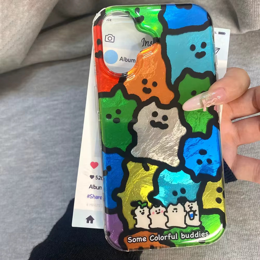 Handyhülle mit buntem Katzen-Design und schwarzen Linien für Apple iPhone 16 15 14 13 12 Pro Max und weitere Modelle, mehrfarbig - Bild 3
