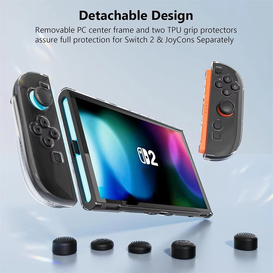 HEYSTOP Schutzhülle für Switch 2, transparente harte PC-Abdeckung für Konsole und Griffe inklusive Daumenkappen und Zubehör - Bild 3