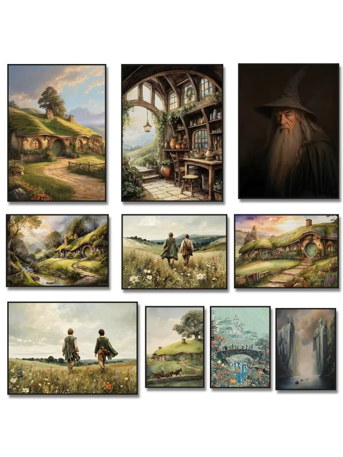 S-Shire Aquarell Wandkunst Hobbiton Hole Bag End Landschaft Leinwanddruck Mehrfarbig - Bild 3