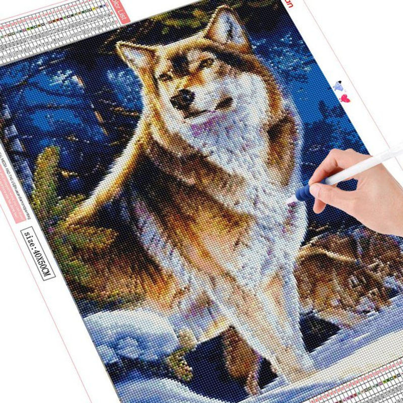 FIYO 5D Wolf Diamant-Malerei als Tier-Mosaik und Kreuzstich-Set, mehrfarbig, B/H: 30 x 20 cm - Bild 1