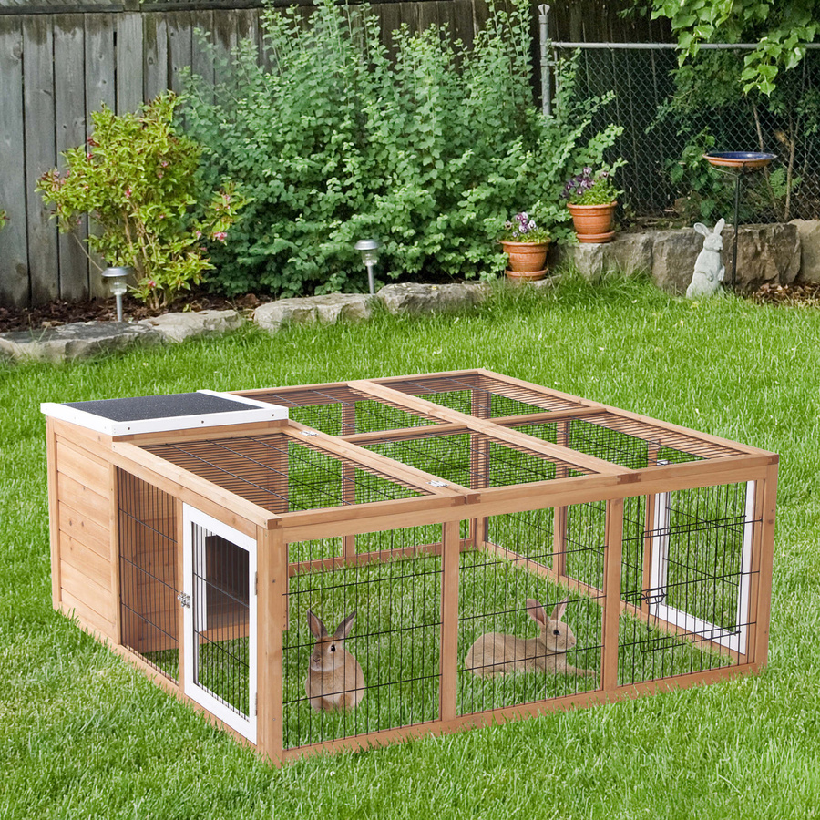 PawHut Kleintiergehege aus Tannenholz in Natur/Braun mit wasserdichtem Dach und abnehmbarem Stalldeckel, B/T/H: 123 x 120 x 52 cm - Bild 2
