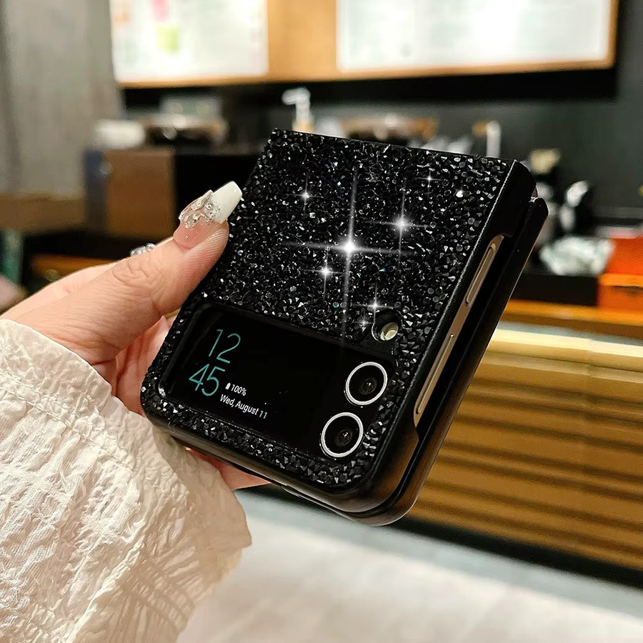 Luxuriöse Samsung Galaxy Z Flip Handyhülle mit Diamanten und Strasssteinen in Schwarz, ultradünn und stoßfest - Bild 2