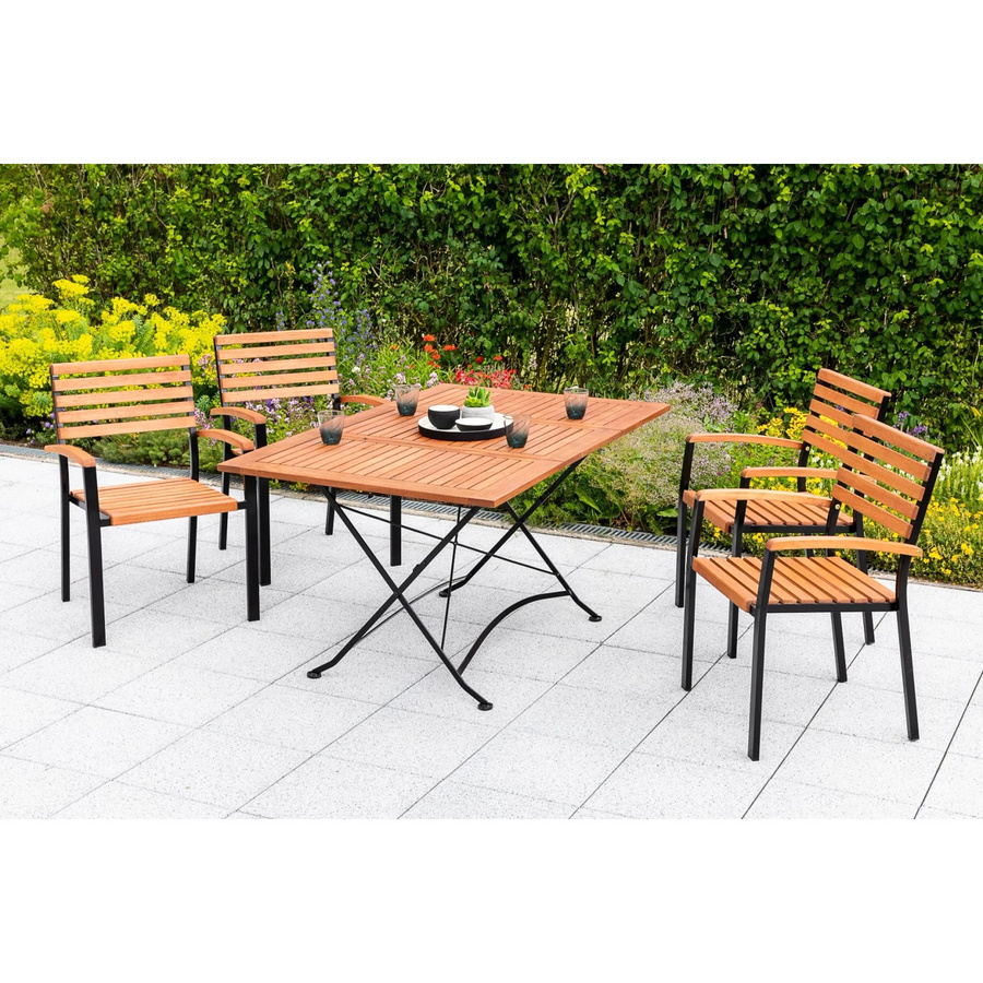Merxx Gartenmöbelset Schlossgarten aus Eukalyptusholz in Schwarz mit ausziehbarem Tisch und 5 Sitzplätzen - Bild 3