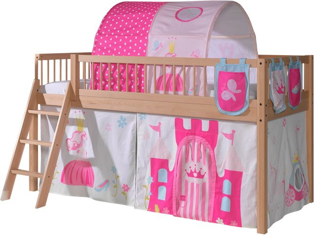 FAGUS halbhohes Kinderbett Princess aus Buche massiv natur inkl. Lattenrost und Textilset mit Vorhang und Taschen B/T/H: 90 x 200 cm - Bild 1