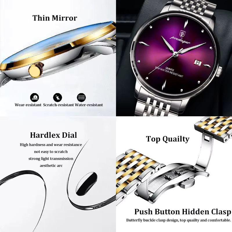POEDAGAR Armbanduhr Edelstahl, Quarz, Datum, Herren - Bild 2