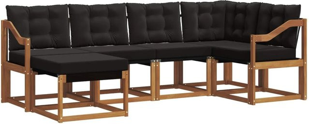 vidaXL Outdoor-Sofagarnitur 6-teilig aus Akazienholz und Textilene in Schwarz und Natur mit Kissen und Armlehnen - Bild 1