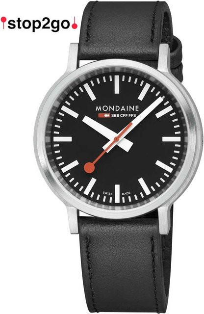 Mondaine Herrenuhr, Quarz, Edelstahl, 41 mm, Leder, Schwarz, 3 ATM - Bild 1