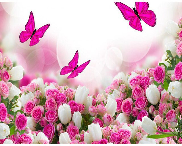FIYO Diamond Painting Wandbild mit Mosaikblumen und Schmetterlingen in Pink, B/H: 20 x 30 cm - Bild 1