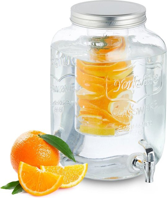 Relaxdays Getränkespender aus Glas in Transparent mit silbernem Einsatz, 8 Liter - Bild 1