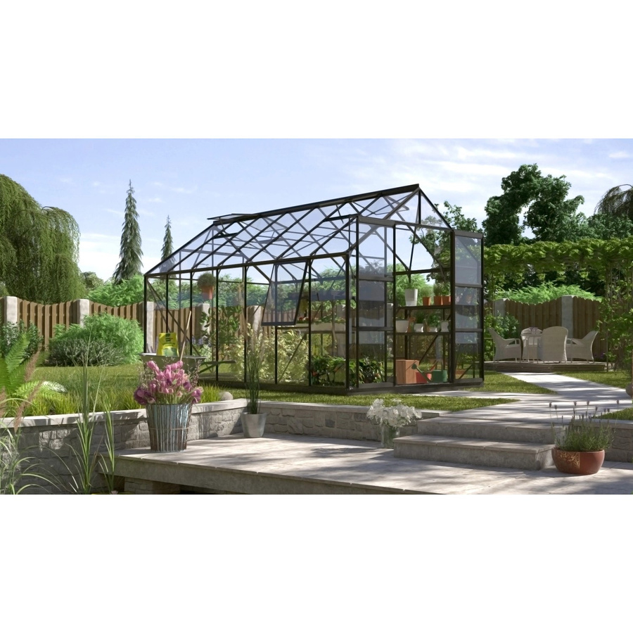 Vitavia Gewächshaus Jupiter 11500 mit Satteldach aus Aluminium und Sicherheitsglas in Schwarz mit 11,5 m² Fläche und Fundament - Bild 2