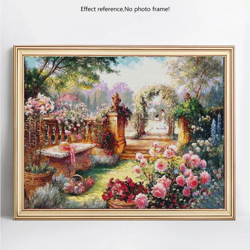 FIYO Diamond Painting Gartenlandschaft mit Blumen als 5D DIY Diamantstickerei in Mehrfarbig, B: 30 cm, H: 20 cm - Bild 1
