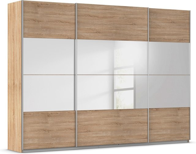 RAUCH Quadra Schwebetürenschrank in Orange und Eiche mit Spiegelelementen, B/H: 315 x 230 cm - Bild 1
