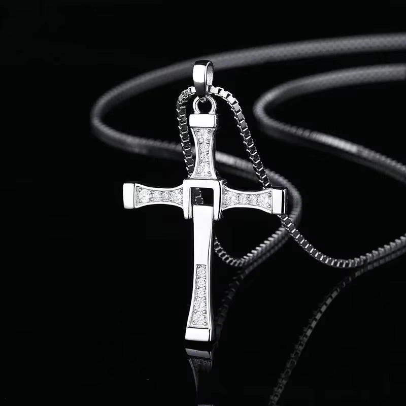 Halskette Anhänger Fast And Furious Kreuz, 925 Silber, Zirkonia, Unisex - Bild 2