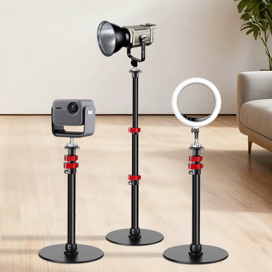 Manbily YP-200 Einbeinstativ aus Aluminium in Schwarz mit rundem Sockel und 28 mm Rohr für Projektoren und Studiolichter, maximale Belastbarkeit 10 kg - Bild 2
