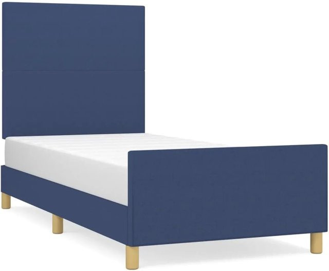 vidaXL Bettgestell mit Kopfteil in Blau, modernes Polsterbett aus Stoff und Holz, B/T/H: 100 x 200 x 103 cm - Bild 1