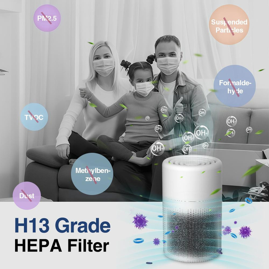Tragbarer Mini-Tischluftreiniger von Binchi mit HEPA-Filter und Aktivkohle in Weiß - Bild 5