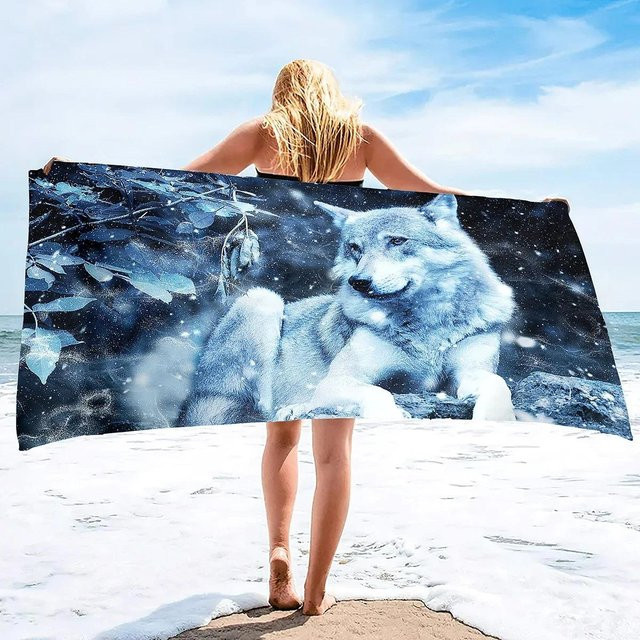 Wolf Strandtuch aus Mikrofaser in Blau, schnelltrocknend und sandfrei, B: 100 cm, H: 50 cm - Bild 1