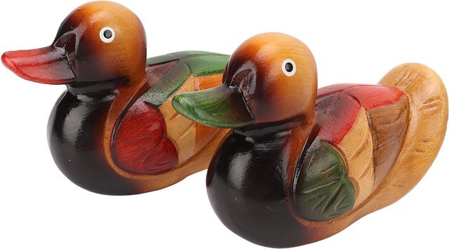 Handbemalte Mandarinenten Statuen aus Holz in Schwarz und Multicolour für die Garten- und Heimdekoration - Bild 1