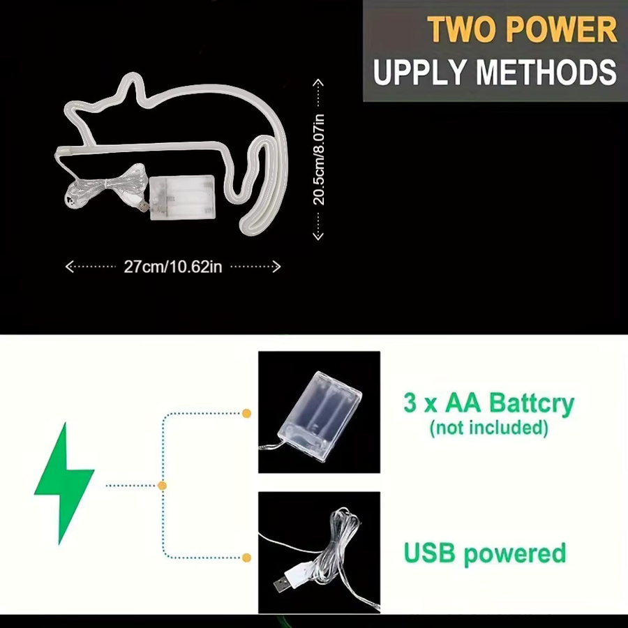 Niedliches Katzen-Nachtlicht als Wanddekoration für Schlafzimmer und Kinderzimmer, weißes Ambientelicht mit USB- oder Batteriebetrieb - Bild 3