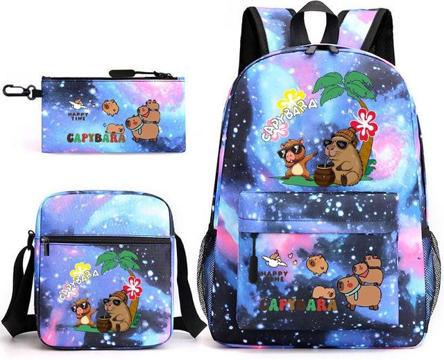 3-teiliges Schulrucksack-Set für Schüler aus Oxford-Stoff in Multicolour mit Schultasche und Federmäppchen - Bild 1