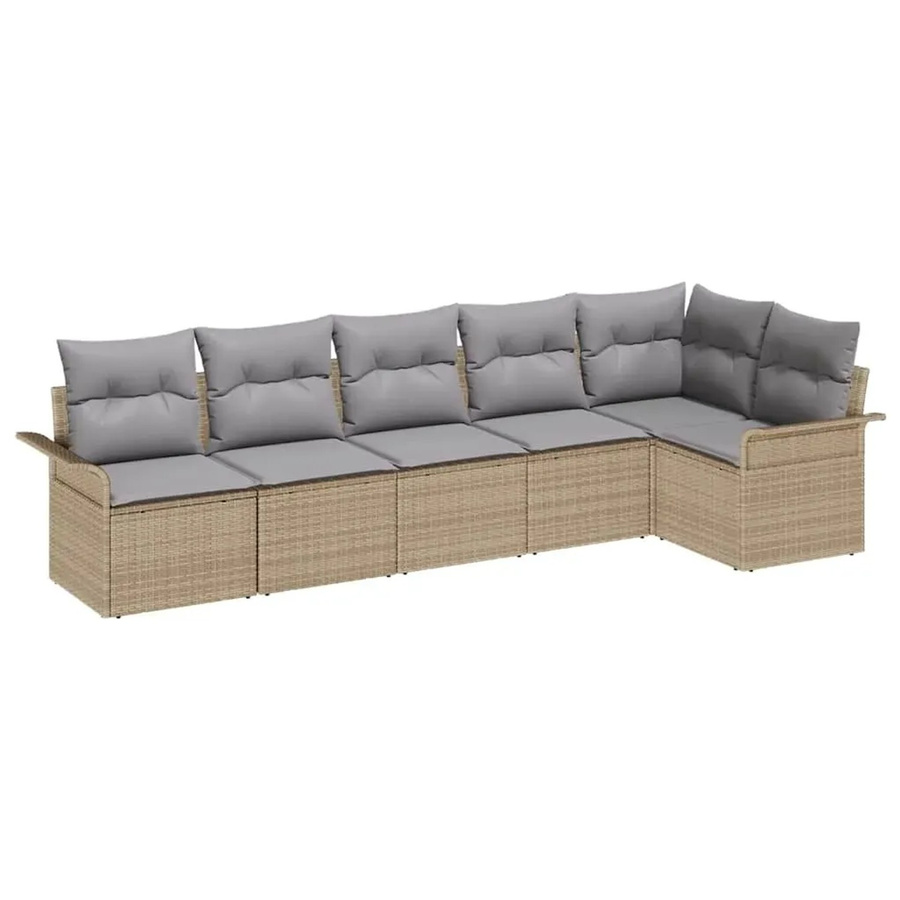 vidaXL 6-teiliges Garten-Sofaset aus Poly-Rattan in Beige und Hellgrau mit Polsterkissen - Bild 2