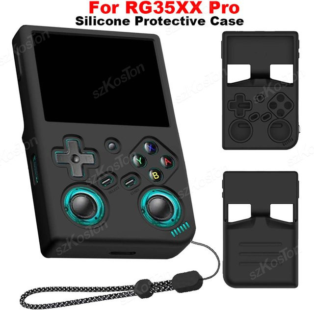 SZKOSTON Silikon Schutzhülle für RG35XX Pro Handheld Spielkonsole in Schwarz mit Lanyard - Bild 1