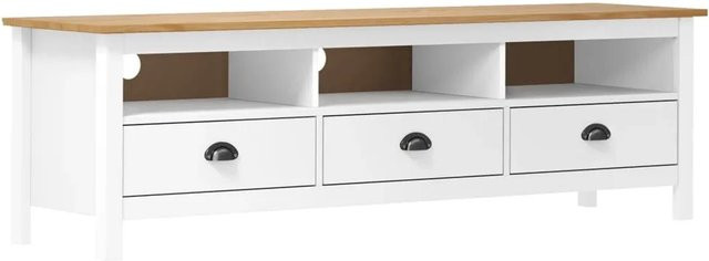 vidaXL TV-Schrank Hill im Retro-Design aus massivem Kiefernholz, Weiß, B/T/H: 158 x 40 x 47 cm - Bild 1