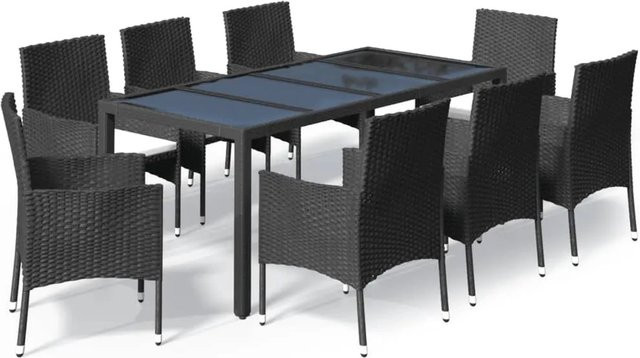 vidaXL 9-teilige Garten-Essgruppe aus Poly Rattan mit Kissen in Schwarz und Cremeweiß - Bild 1